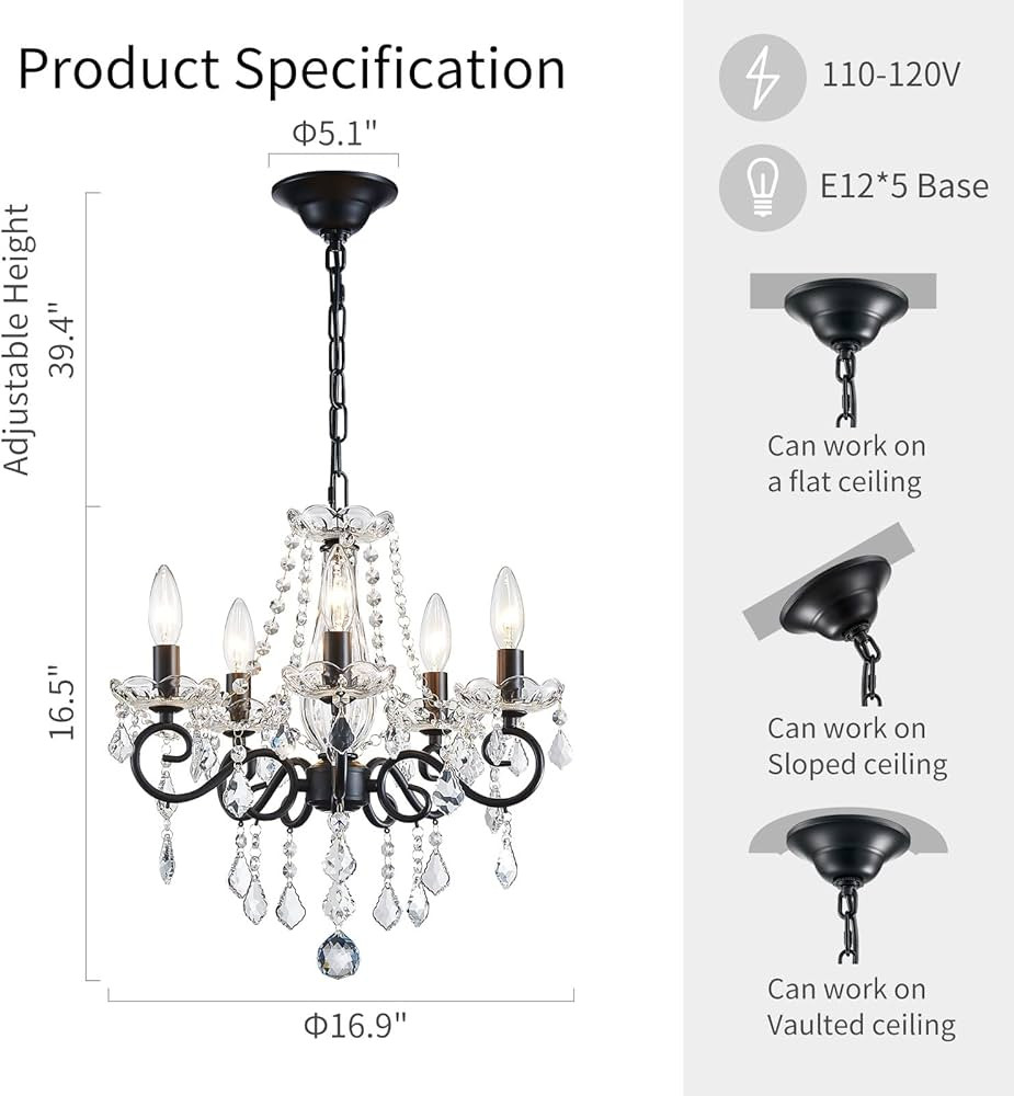 ANJIADENGSHI Mini Crystal Chandelier K9 Crystal Lighting Chandelier for Living Room 5 E12 Bulbs H... | Amazon (US)
