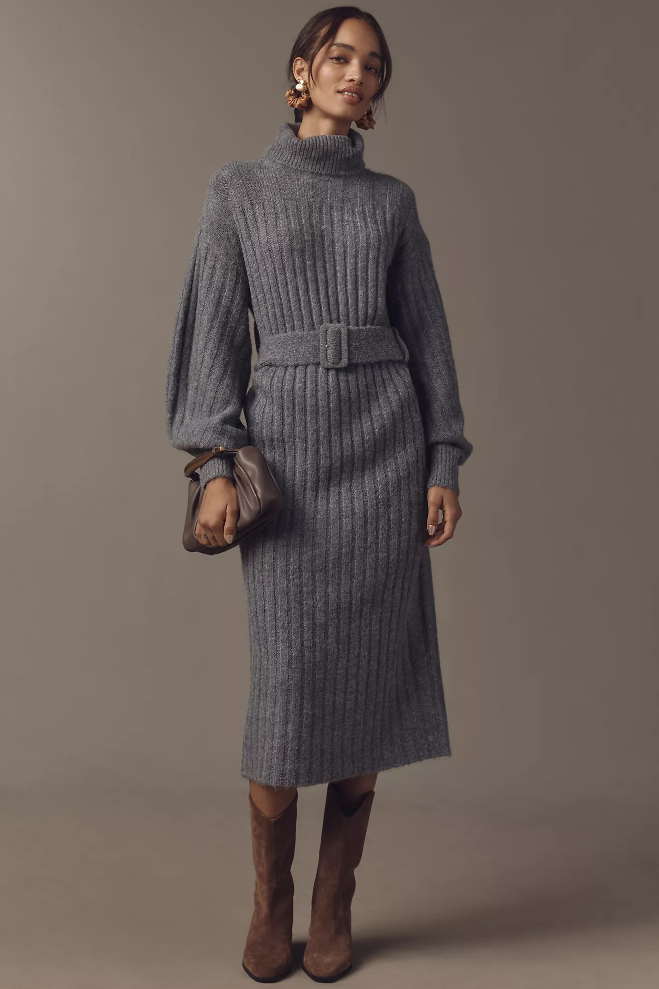 By Anthropologie Long-Sleeve Turtleneck Belted Sweater Midi Dress | Anthropologie (US)