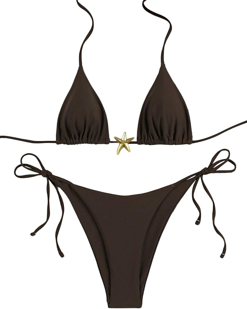 SHENHE Women's Triangle String Bikini Set 2 Piece Halter Swimsuits Starfish Metal Linked Swim Set | Amazon (US)