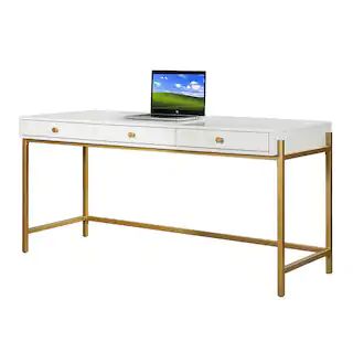 JAYDEN CREATION Zulma White Writing Desk with Golden Base DKHN0066-1 | The Home Depot