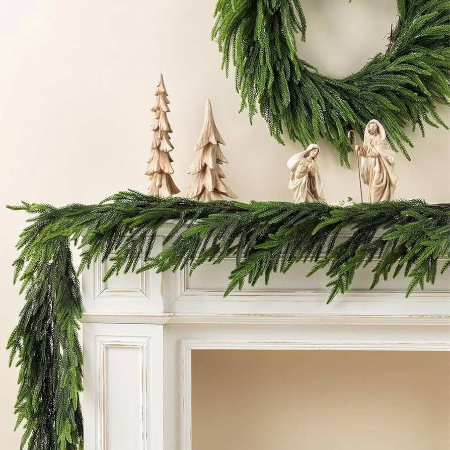 Artificial Norfolk Pine Garlands, 2 Pcs 6 Ft Real Touch Garlands, Winter Green Greenery Christmas... | Amazon (US)