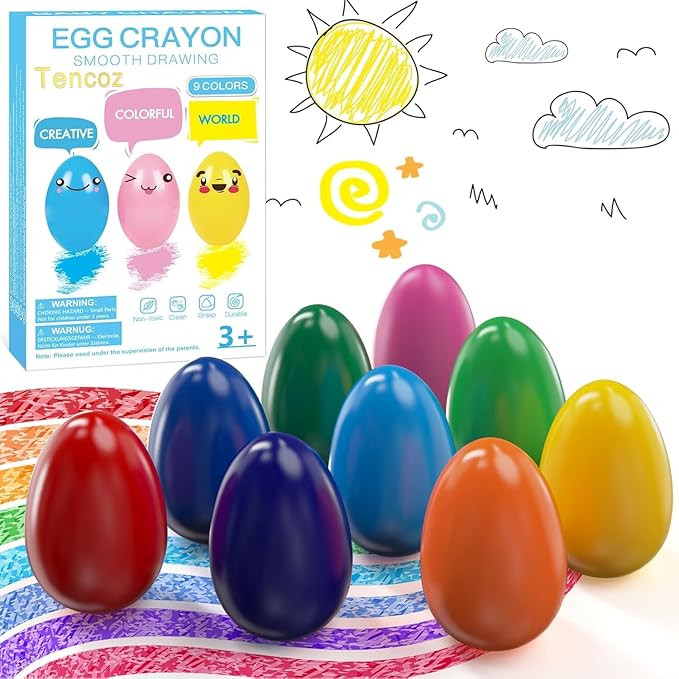 Tencoz 9 Colors Easter Egg Crayons for Toddlers, Easy Grip Palm-Grasp Washable Drawing Tools, Eas... | Amazon (US)
