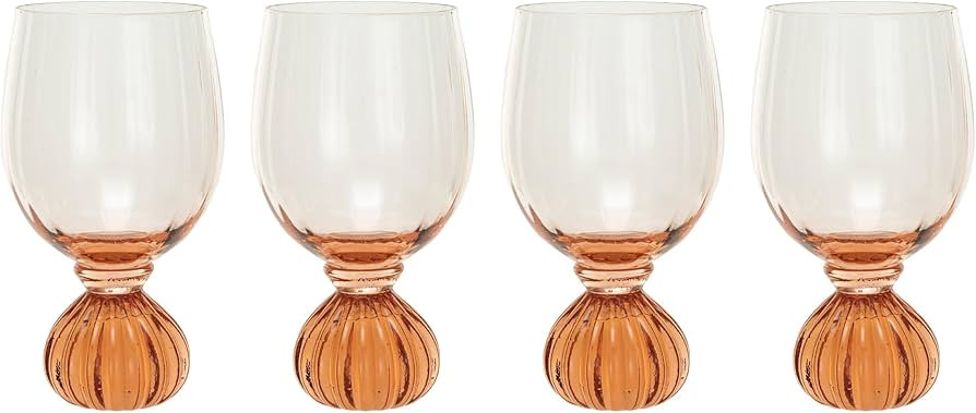 Creative Co-Op 14.Oz Ribbed Footed Wine Glass, Pink | Amazon (US)