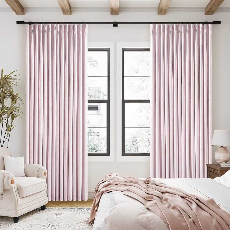 Pale Pink Linen Pinch Pleated Curtains 90 Inches Long Complete Blackout for Girls Bedroom Funky C... | Amazon (US)