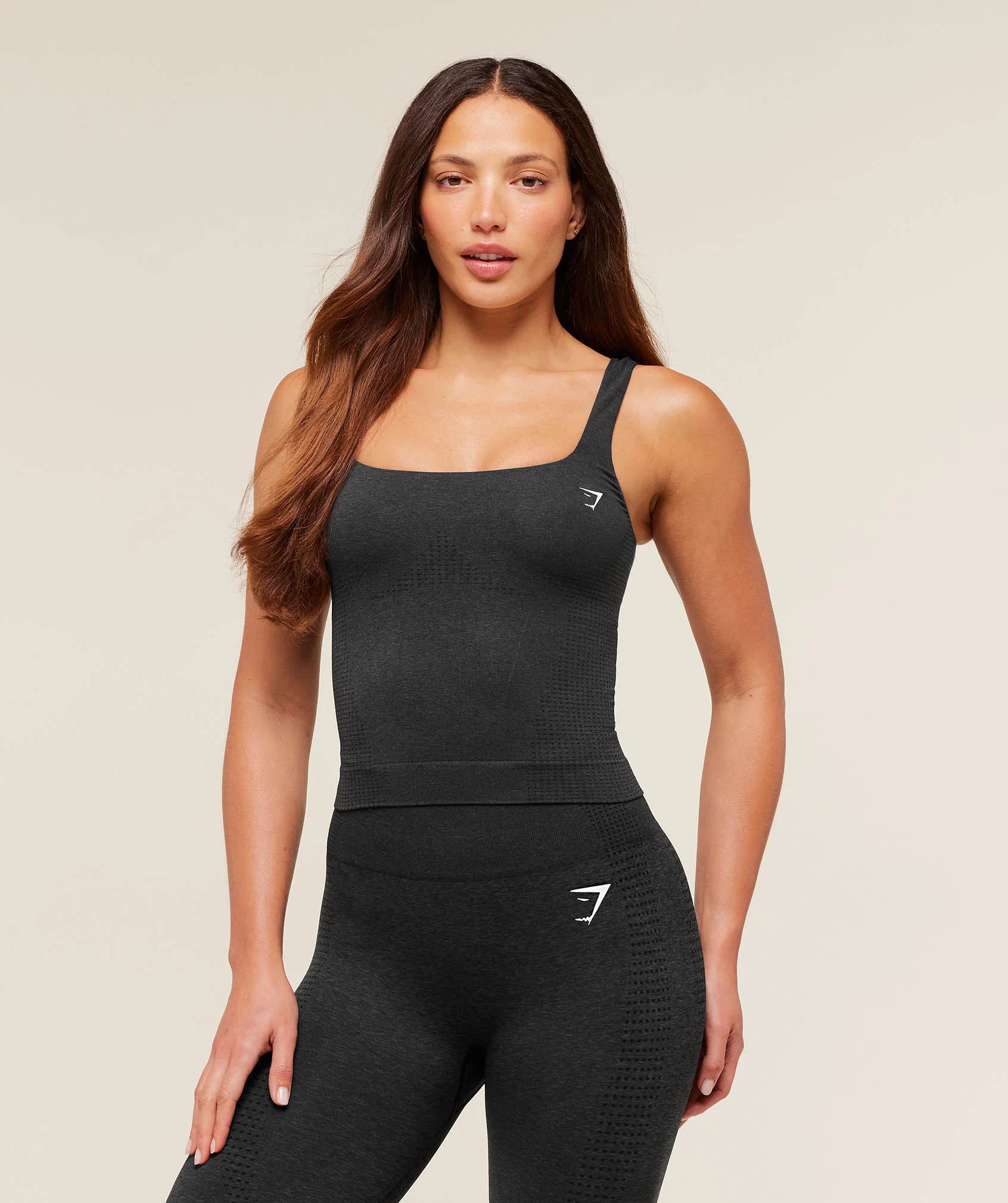 Gymshark Vital Tank With Shelf - Black Marl | Gymshark US