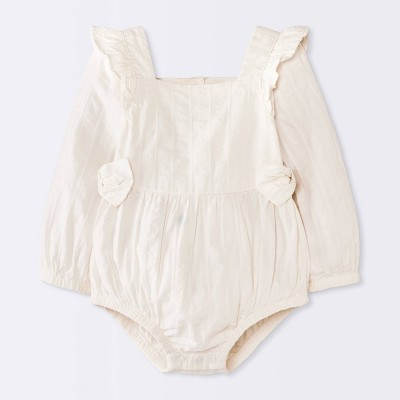Baby Girls' Textured Long Sleeve Bow Romper - Cloud Island™ White 24M | Target