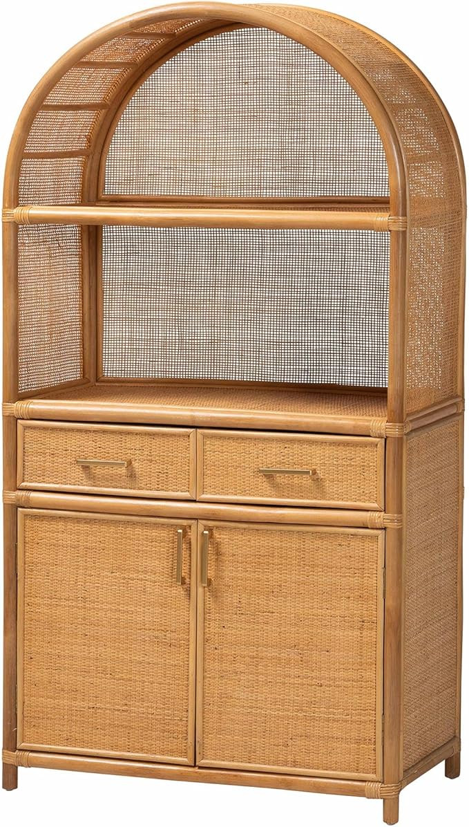 Bali & pari Mairen Arched Natural Rattan Storage Cabinet - Handwoven Pole Rattan Hutch with Two D... | Amazon (US)