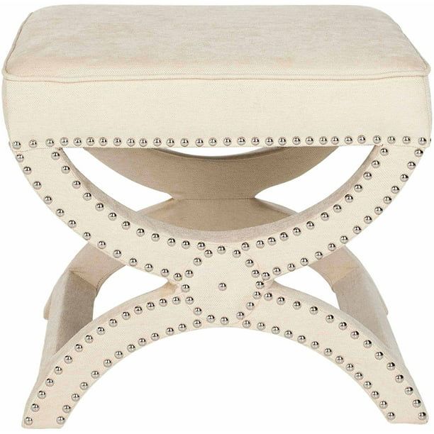 Safavieh Mystic Glam Upholstered Square Ottoman w/ Silver Nail Heads | Walmart (US)