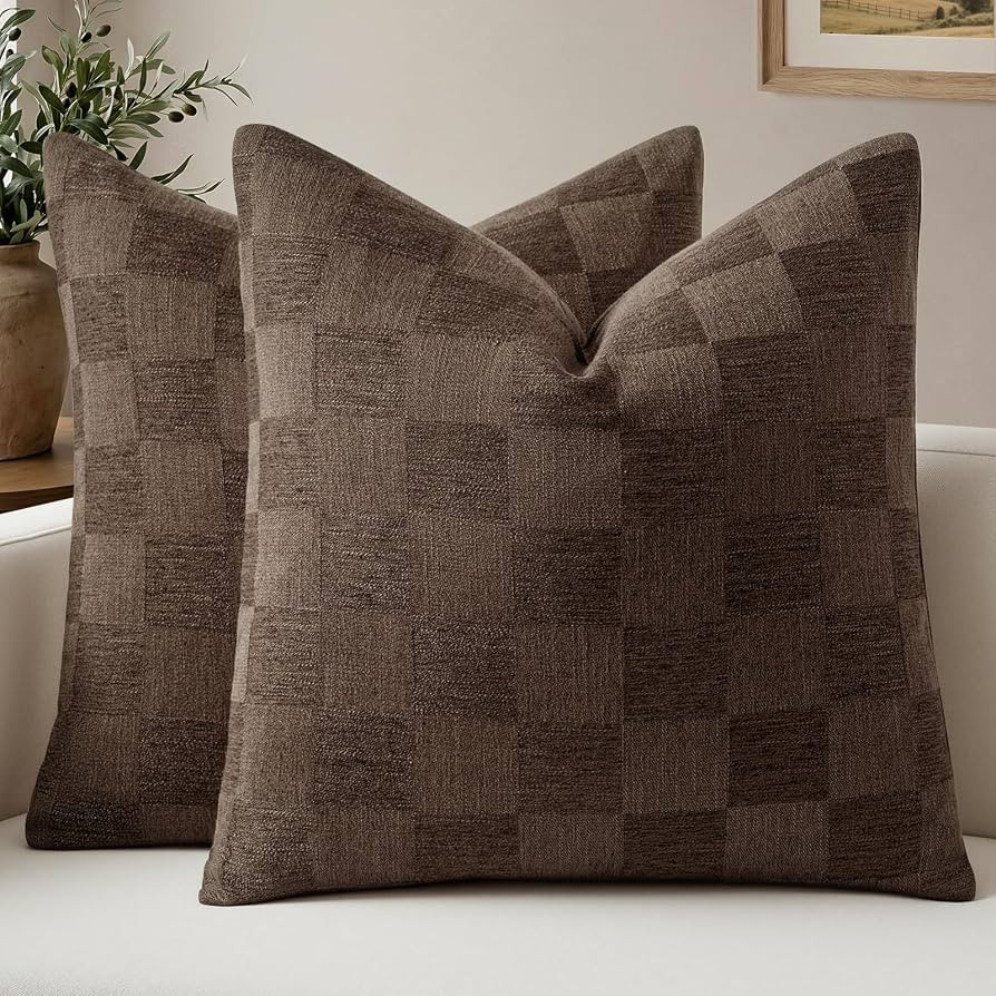 a moment Set of 2 Decorative Linen Throw Pillow Covers,Large Grid Textured Neutral Boho Farmhouse... | Amazon (US)