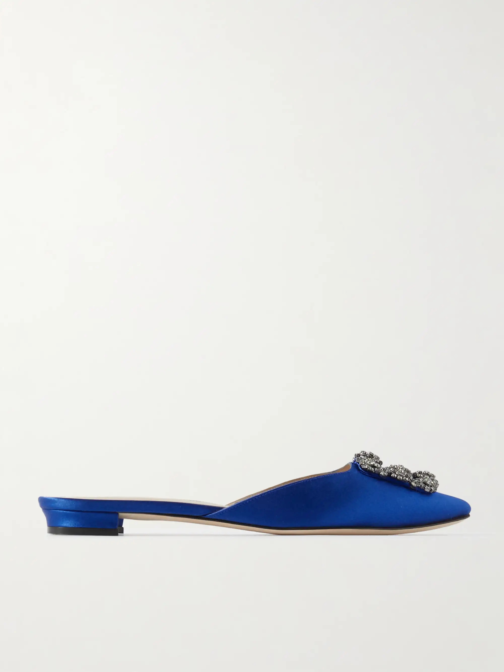 Manolo Blahnik - Hangisi Crystal-embellished Satin Slippers - Blue | NET-A-PORTER (US)