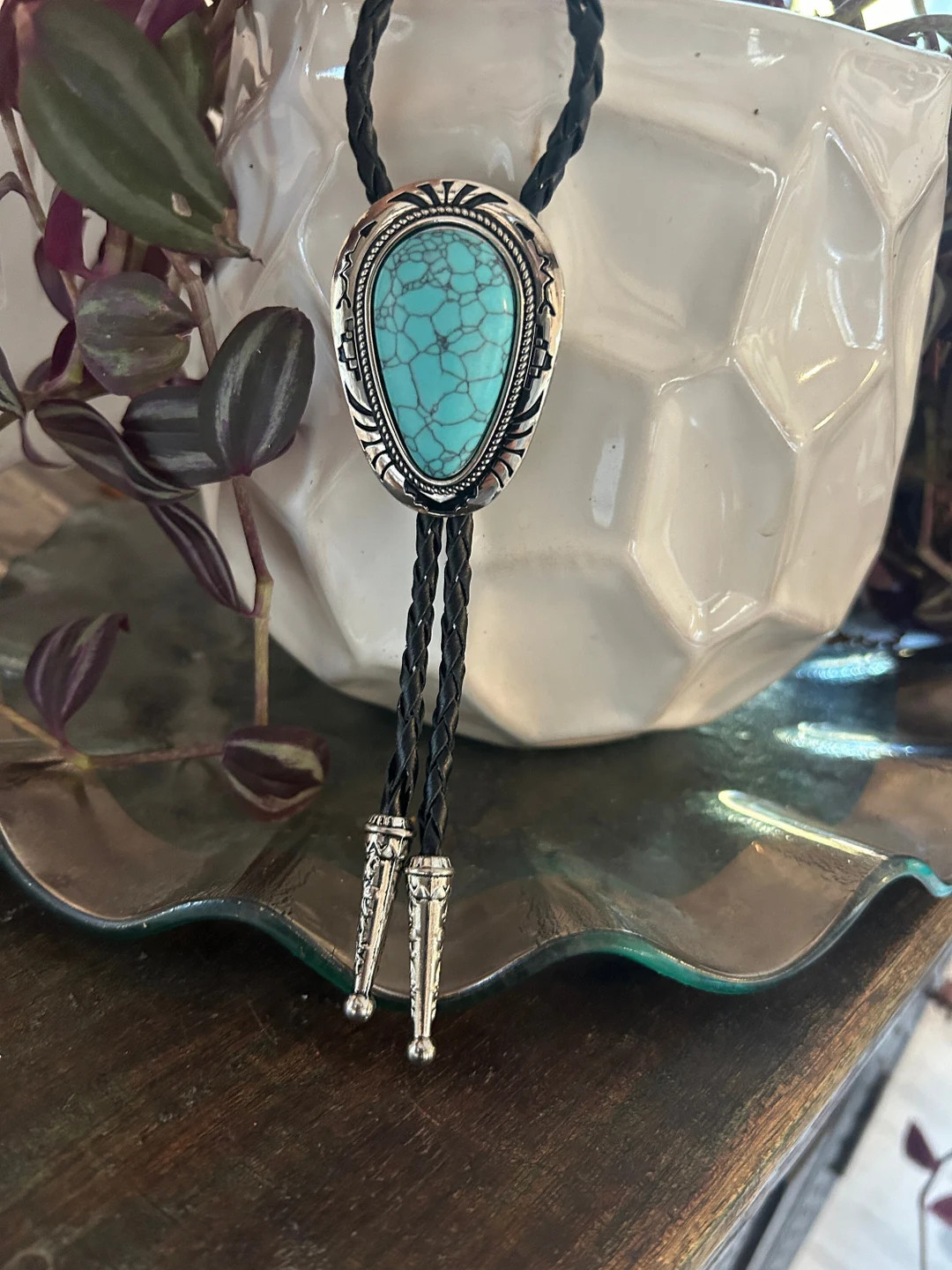 Teardrop Turquoise Bolo Tie - Turquoise Stone Intricate Engraved Detail Southwestern Gift Idea Ne... | Etsy (US)
