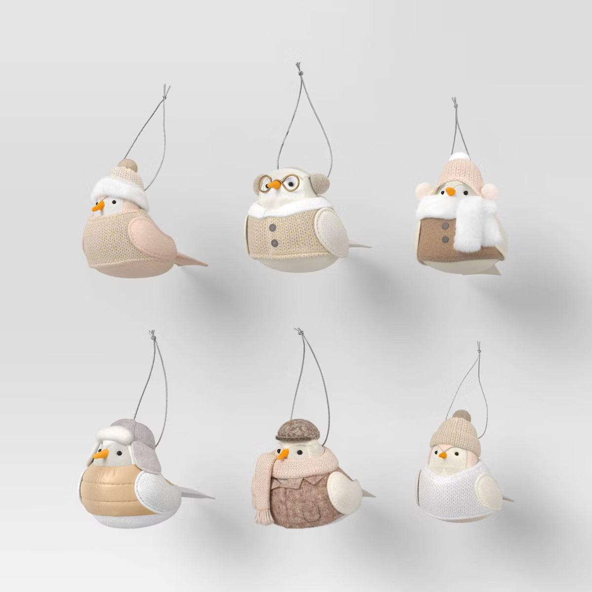 6pc Featherly Friends™ Fabric Bird Christmas Tree Ornament Set Snowy Whites - Wondershop™ | Target