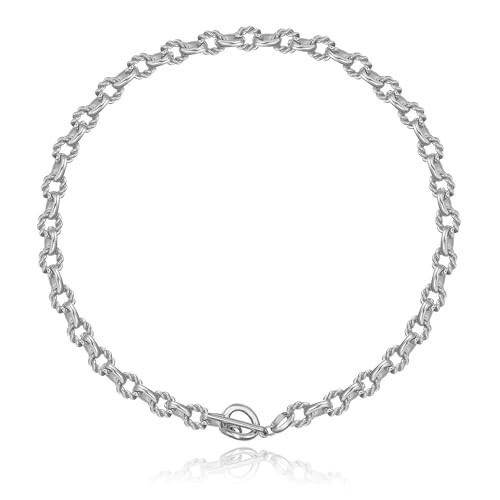 BAMERAL Chunky Silver Choker Necklace for Women, Silver Plated Thick Link Chain Choker Toggle Clasp Necklace for Women Trendy Jewelry | Amazon (US)
