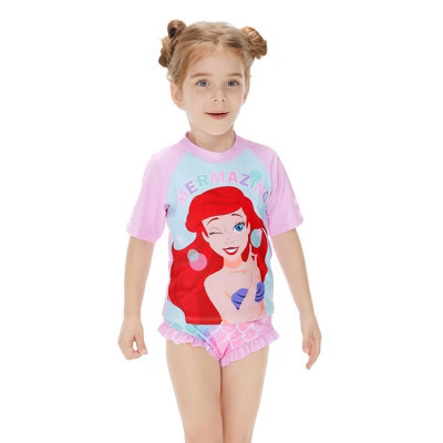 Disney Princess Belle 2 Piece Tankini Swimsuit Set Toddler Girl Rash Guard UPF 50+ Swimwear Summer Ruffle Swim Suit | Target