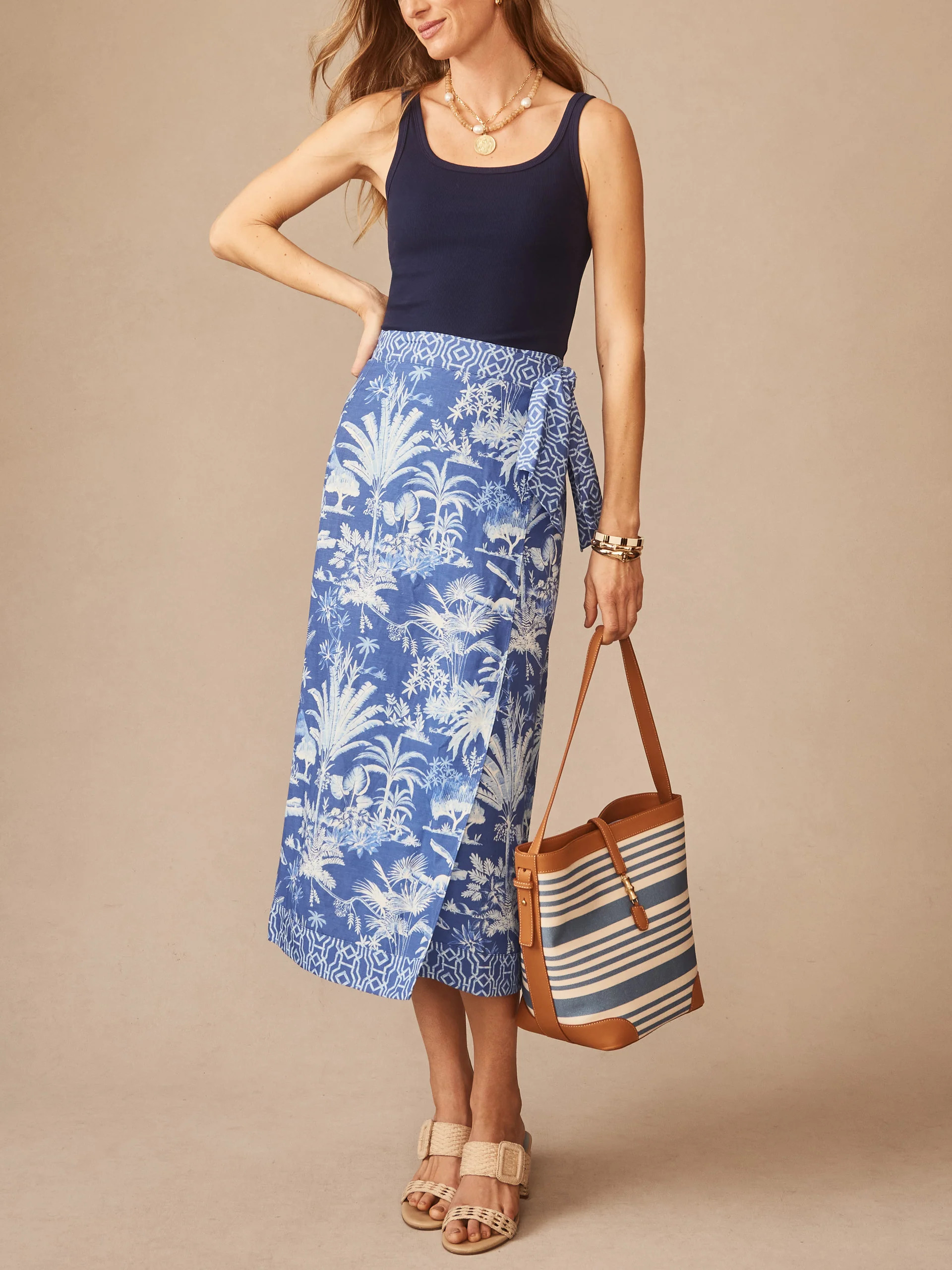 Navy/Lt_Blue Garden Isle Ardis Linen Blend Skirt | Women's Skirts | J.McLaughlin | J.McLaughlin