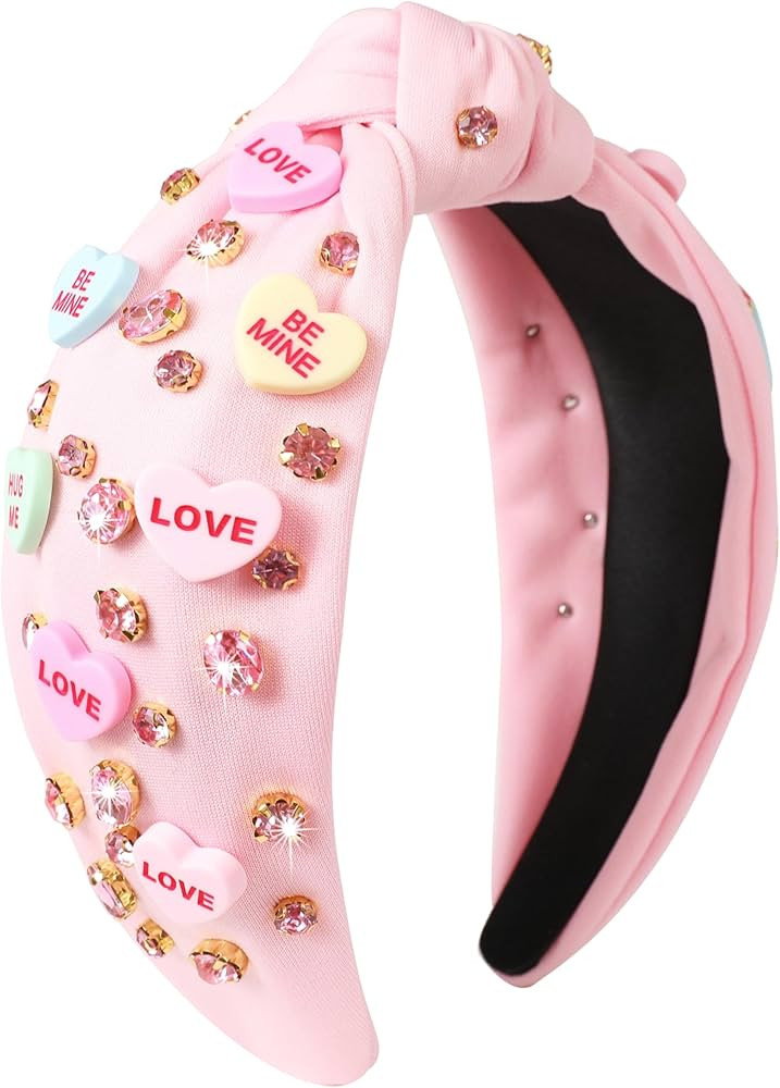 Valentine’s Day Headband for Women Candy Love Conversation Heart Headband Jeweled Beaded Heart ... | Amazon (US)