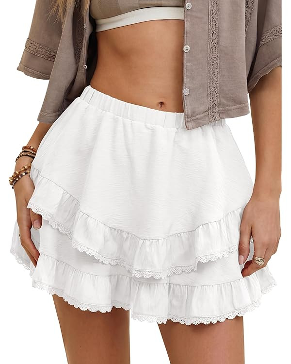 Caracilia Flowy Skorts for Women Summer Casual Boho Mini Skirts Floral Ruffle Tiered Shorts 2026 ... | Amazon (US)