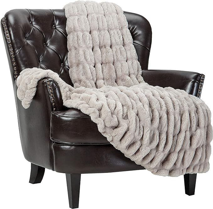 Chanasya Ruched Luxurious Soft Faux Fur Throw Blanket - Fuzzy Plush and Elegant with Reversible M... | Amazon (US)