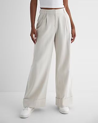 Stylist High Waisted Luxe Lounge Twill Cuffed Wide Leg Pant | Express (Pmt Risk)