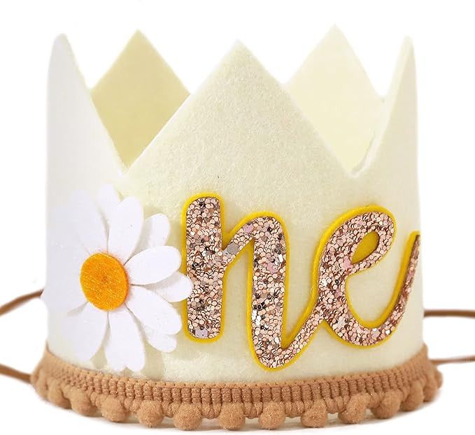 Agkvw Daisy 1st Birthday Crown - Groovy Hippie Style Costume Headwear, Felt Cloth, Handmade, Reus... | Amazon (US)