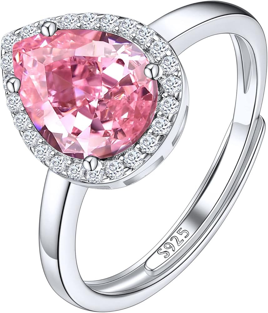 Suplight 925 Sterling Silver Round Shape/Heart/Square/Pear Shape Birthstone Ring, Sparkling Solit... | Amazon (US)