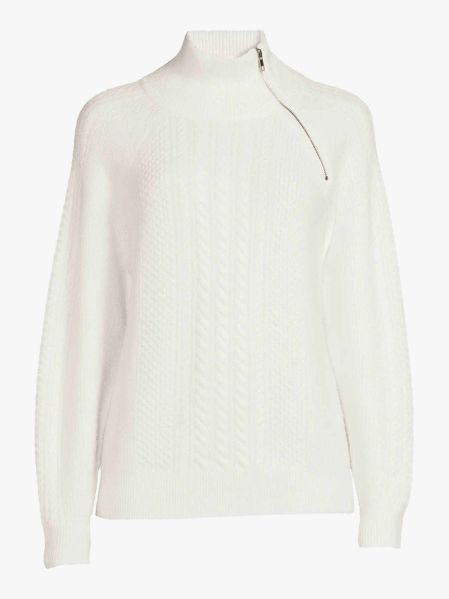 Scoop Women's Zip Neck Cable Sweater - Walmart.com | Walmart (US)