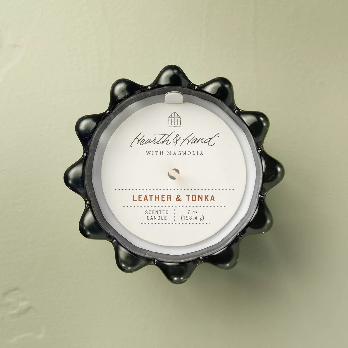 Ribbed Glass Leather and Tonka Jar Candle Dark Green 7oz - Hearth & Hand™ with Magnolia | Target