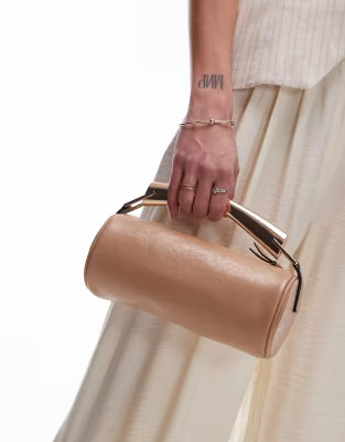 Topshop Gabi barrel grab bag with metal handle in beige | ASOS | ASOS (Global)