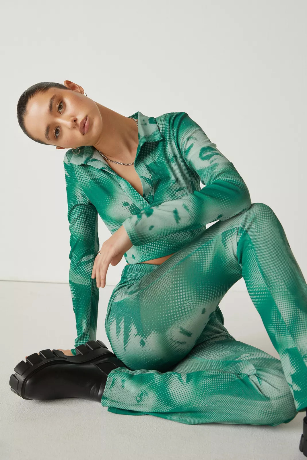 Abstract Face Mesh Flare Pants | Nasty Gal (US)