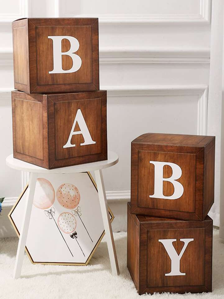 4pcs Paper Balloon Box, Wooden & Letter Graphic Party Decoration Gift Box For Party | SHEIN
