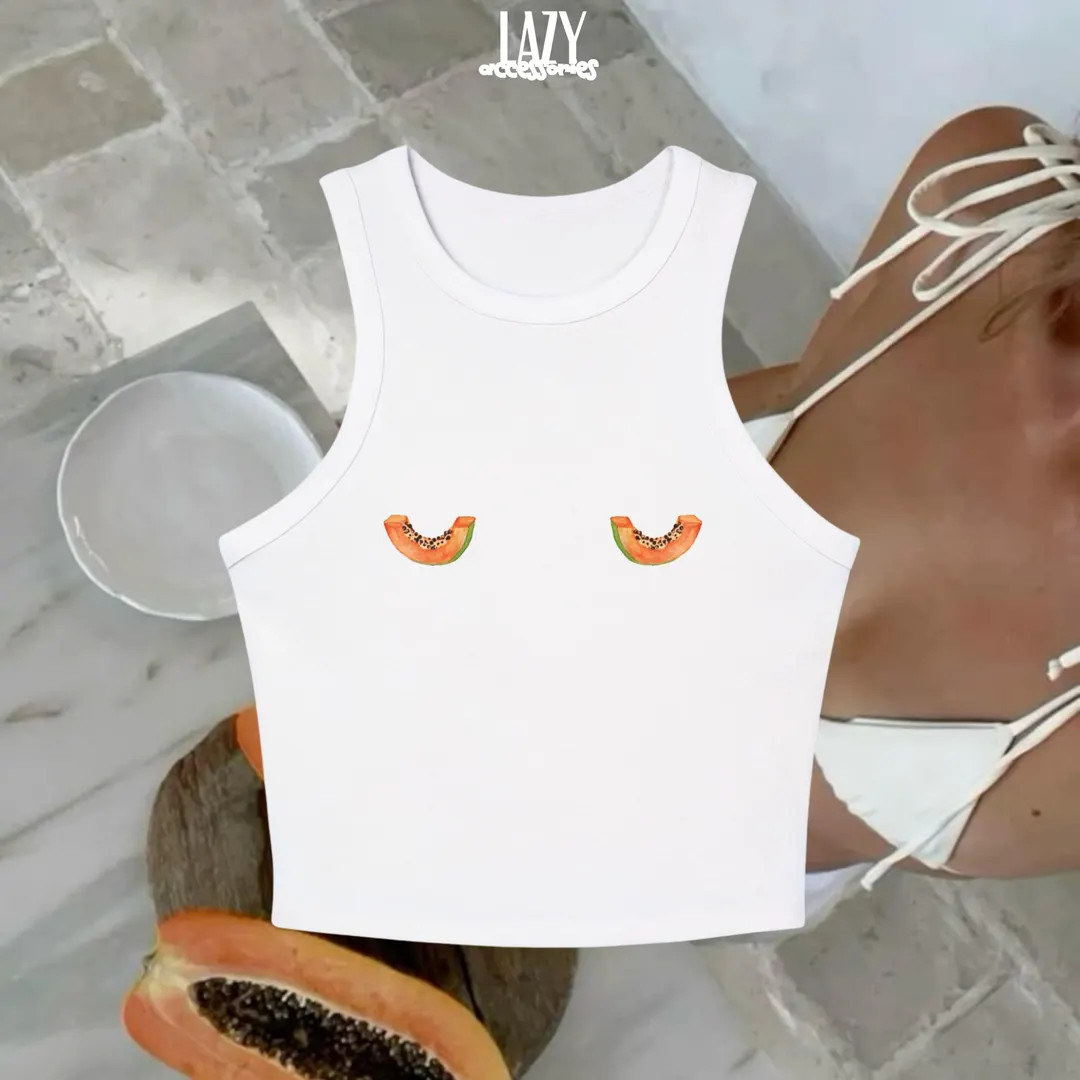 Papaya Slice on Nips Tank Top, Tropical Fruit Design Summer Top - Etsy | Etsy (US)