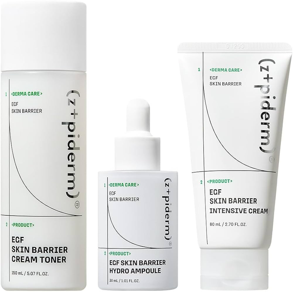 Zipiderm EGF Skin Barrier Repair Set \u2013 Korean Toner+Ampoule+Cream for Sensitive, Damaged & A... | Amazon (US)