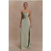 Larissa Satin Maxi Dress With Ruched Petals / Sage | MESHKI | L | MESHKI US