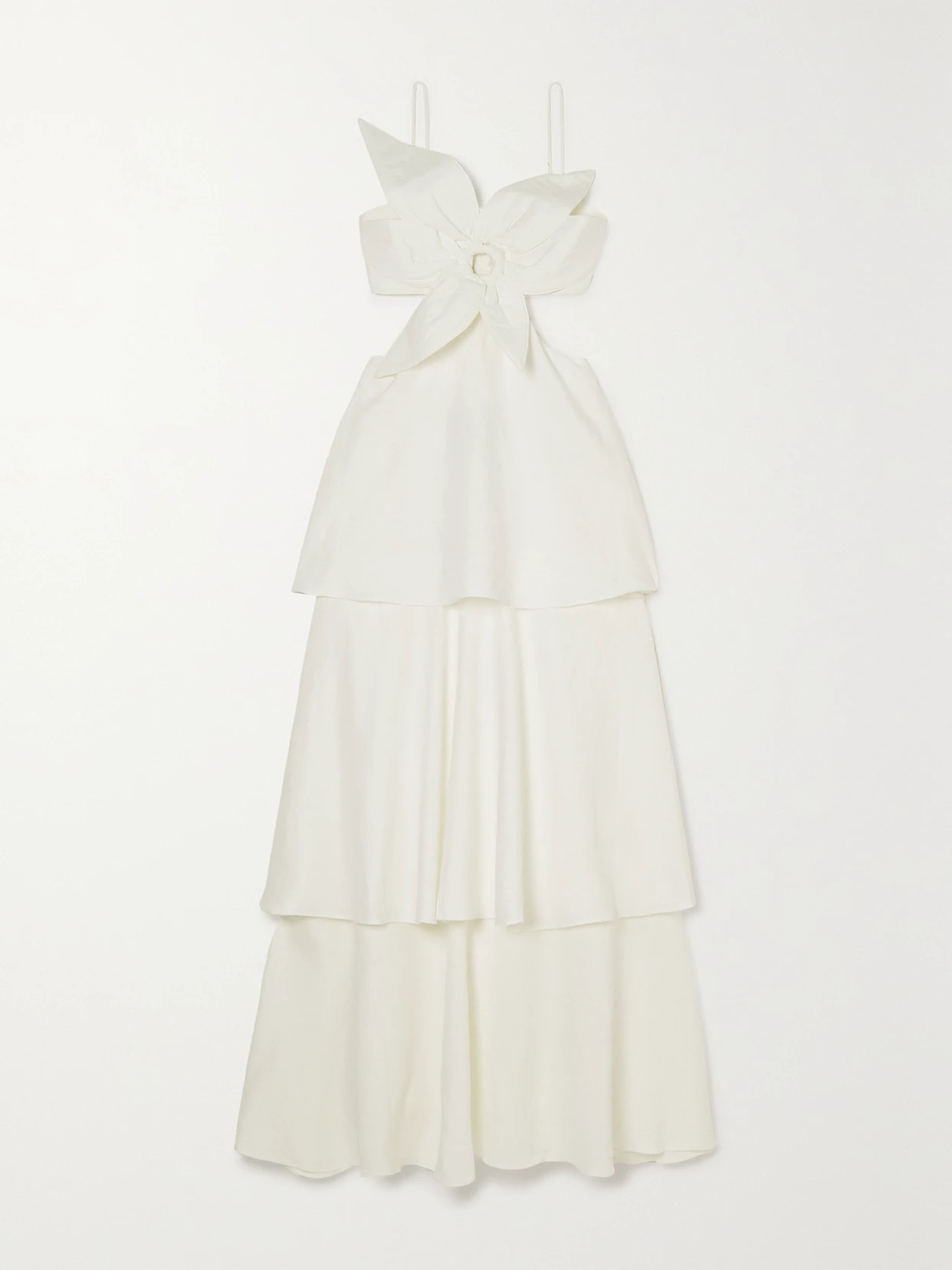 Farm Rio - Tiered Cutout Linen-blend Maxi Dress - Off-white | NET-A-PORTER (US)