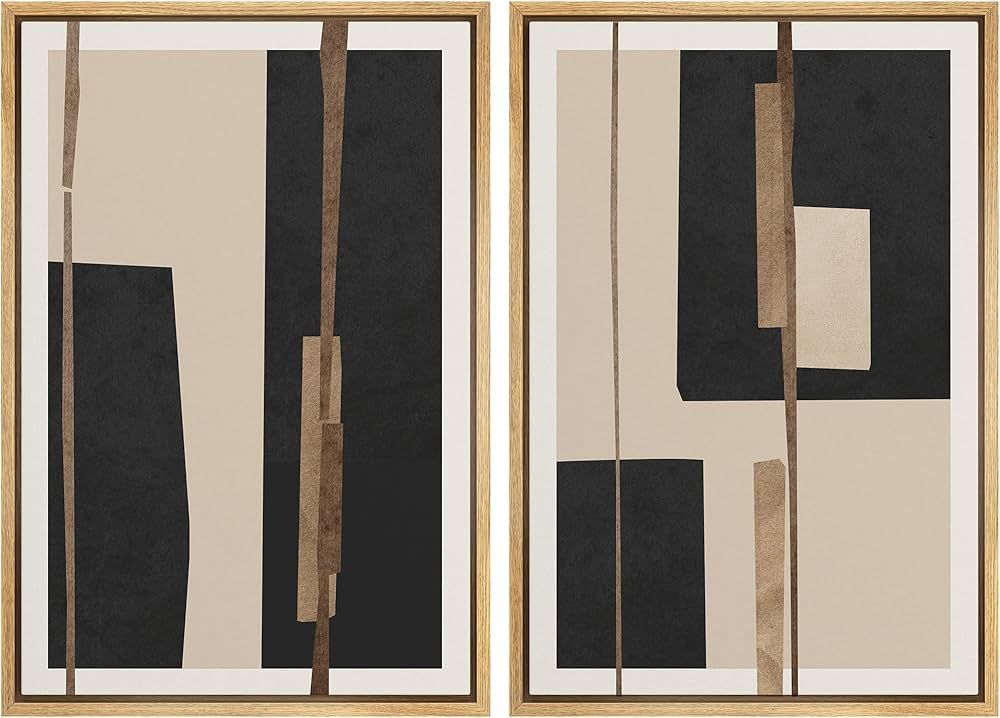 SIGNWIN Framed Canvas Print Wall Art Set Mid-Century Geometric Black Gold Blocks Abstract Shapes ... | Amazon (US)