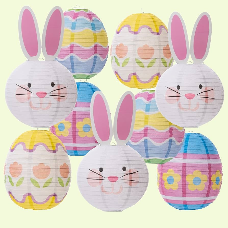 UNIQOOO 9PCS Easter Party Decorations Supplies Eggs Bunny Paper Lanterns Set For Kids, Reuseable ... | Amazon (US)