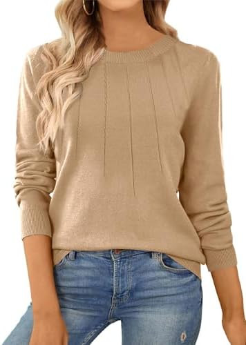 SHEWIN Womens Sweaters 2025 Casual Crewneck Long Sleeve Lightweight Knit Pullover Sweater Tops Fa... | Amazon (US)