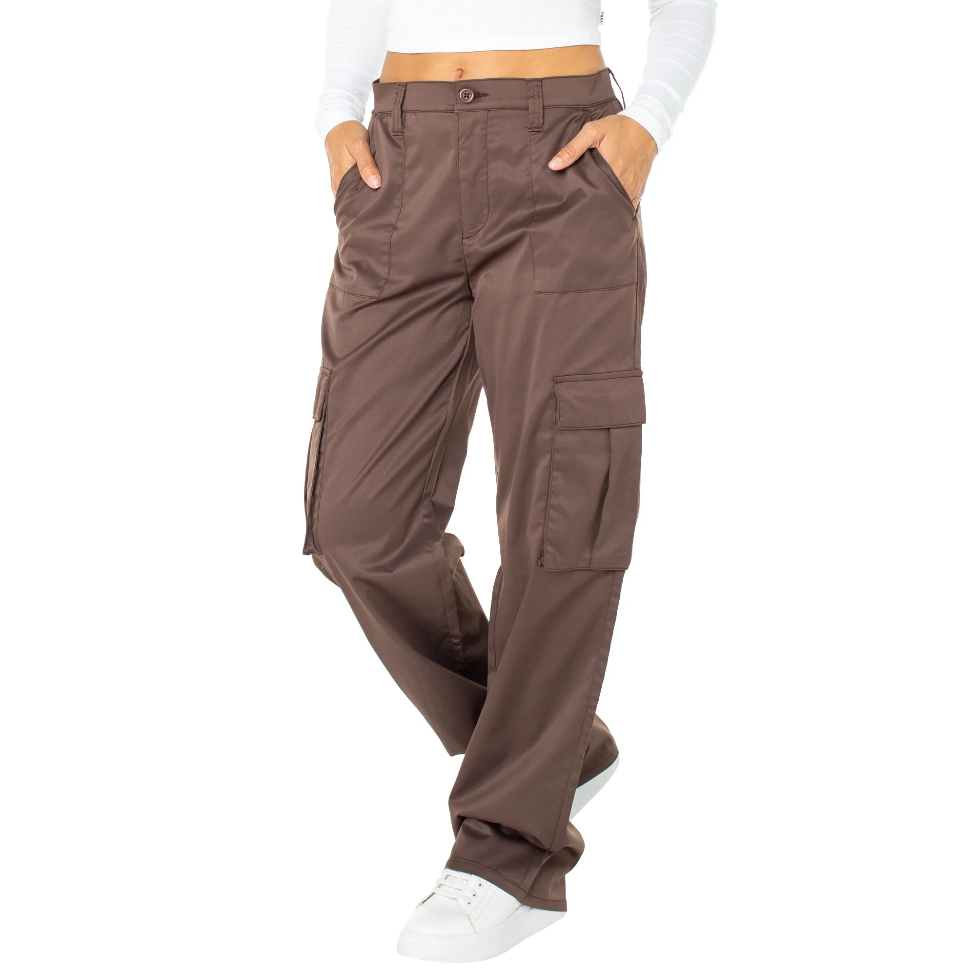 Celebrity Pink Juniors Satin High Rise Wide Leg Cargo Pants, Sizes XS-XXXL | Walmart (US)