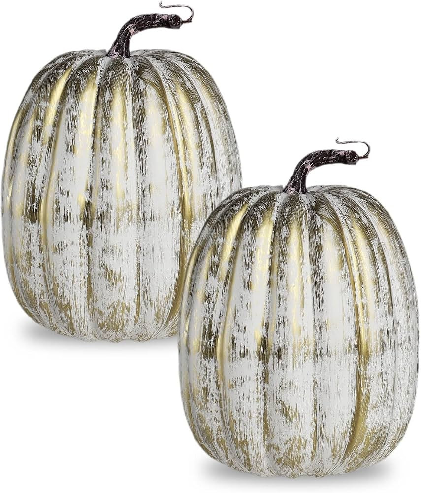 vensovo 2 Pack 8 Inch Distressed Gold Artificial Pumpkins for Fall Decor | Amazon (US)