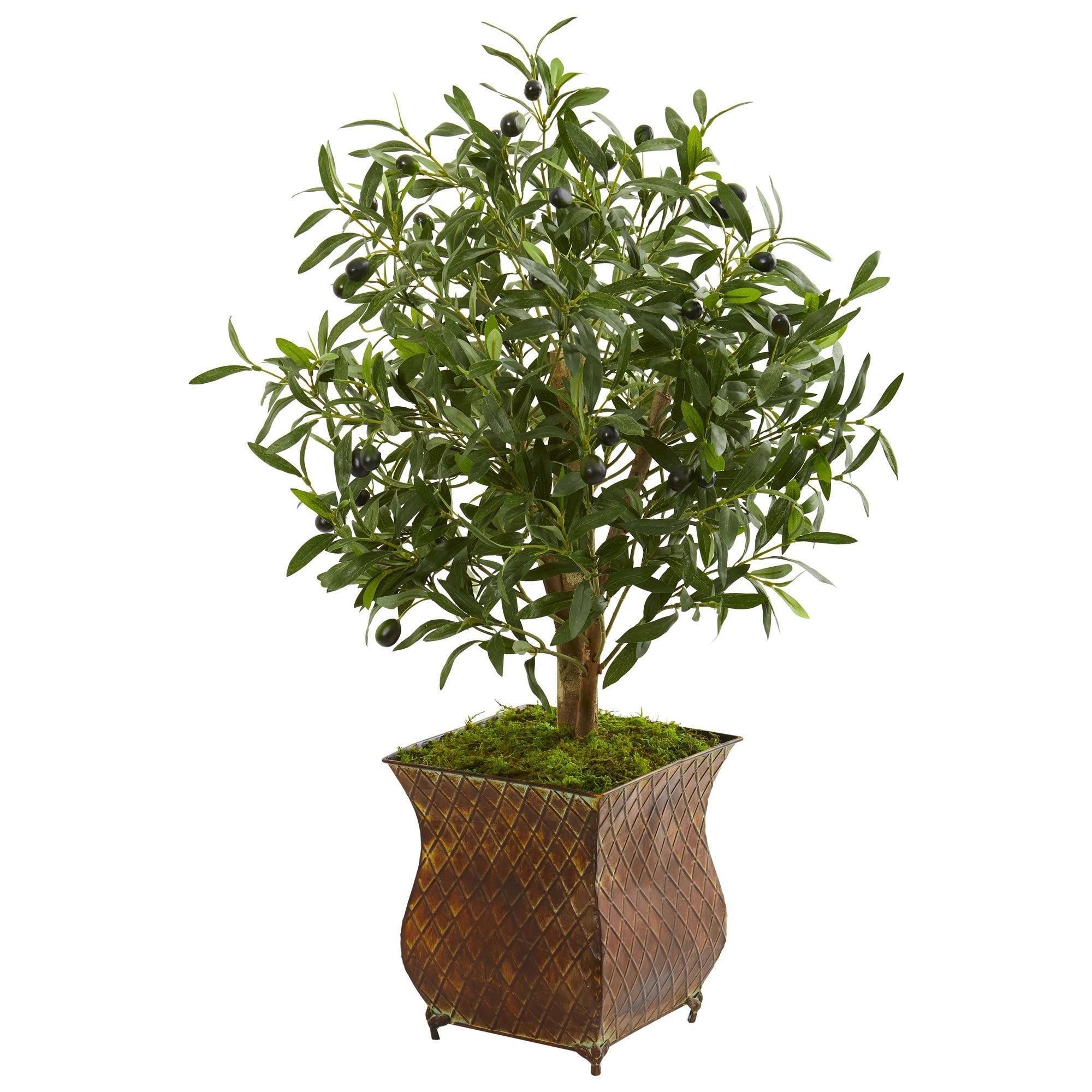 2.5’ Olive Artificial Tree in Metal Planter | Nearly Natural