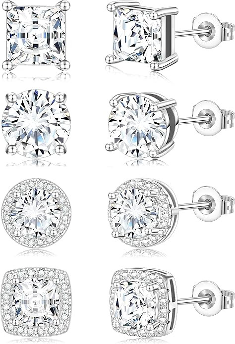 Cubic Zirconia Stud Earrings for Women Mens Earrings Hypoallergenic Sterling Silver Post Square C... | Amazon (US)