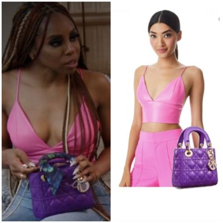 Candiace Dillard’s Pink Leather Tank / Bralette // Bag is the Dior Lady Mini Bag