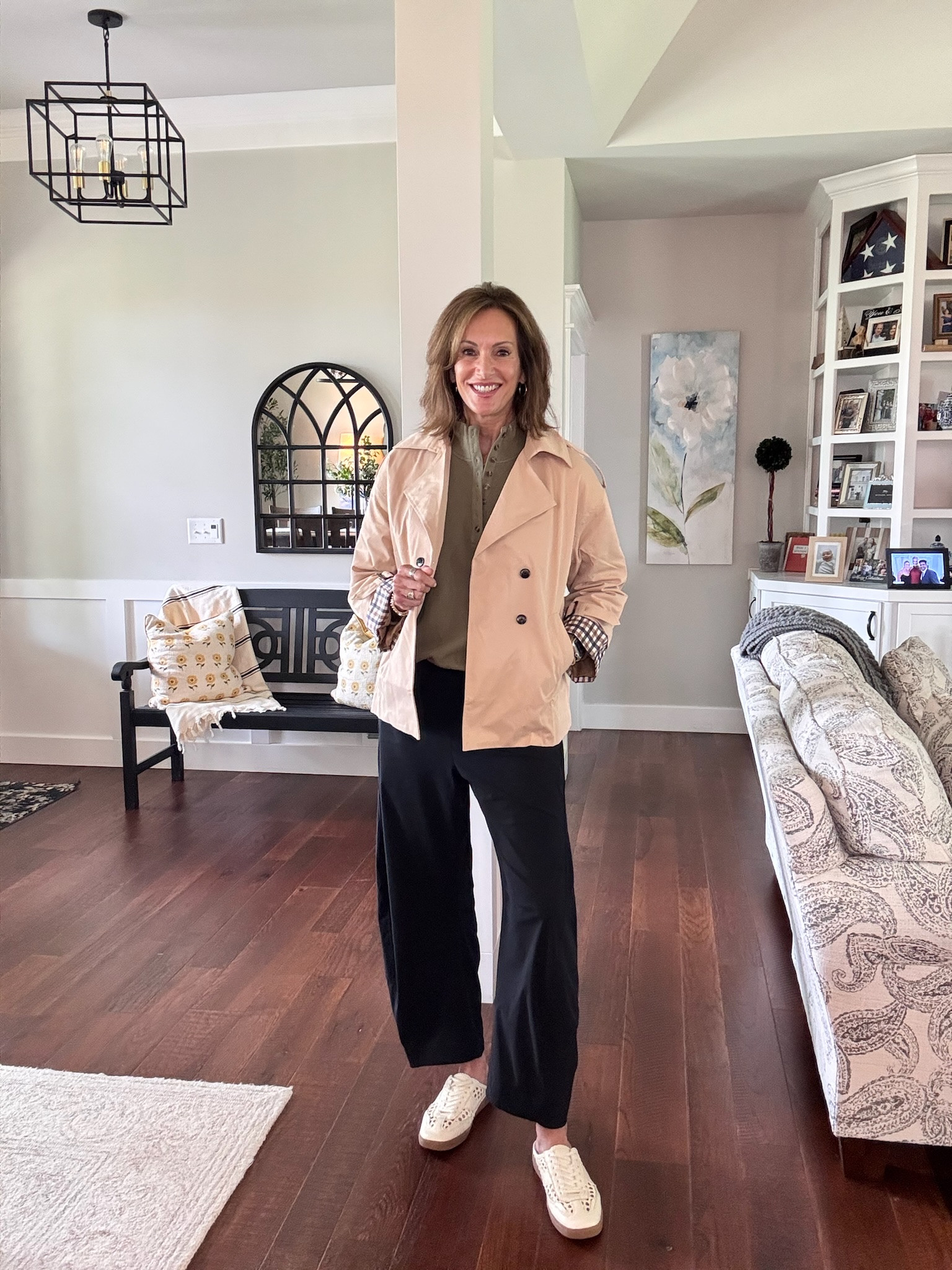 Crop trench jacket - medium Waffle knit top - large (I sized up for a looser fit) Viral barrel pants - size 6 I will also link an affordable pair 
Fall style Trending style Travel style Elevated casual style

#LTKTravel #LTKMidsize #LTKootd