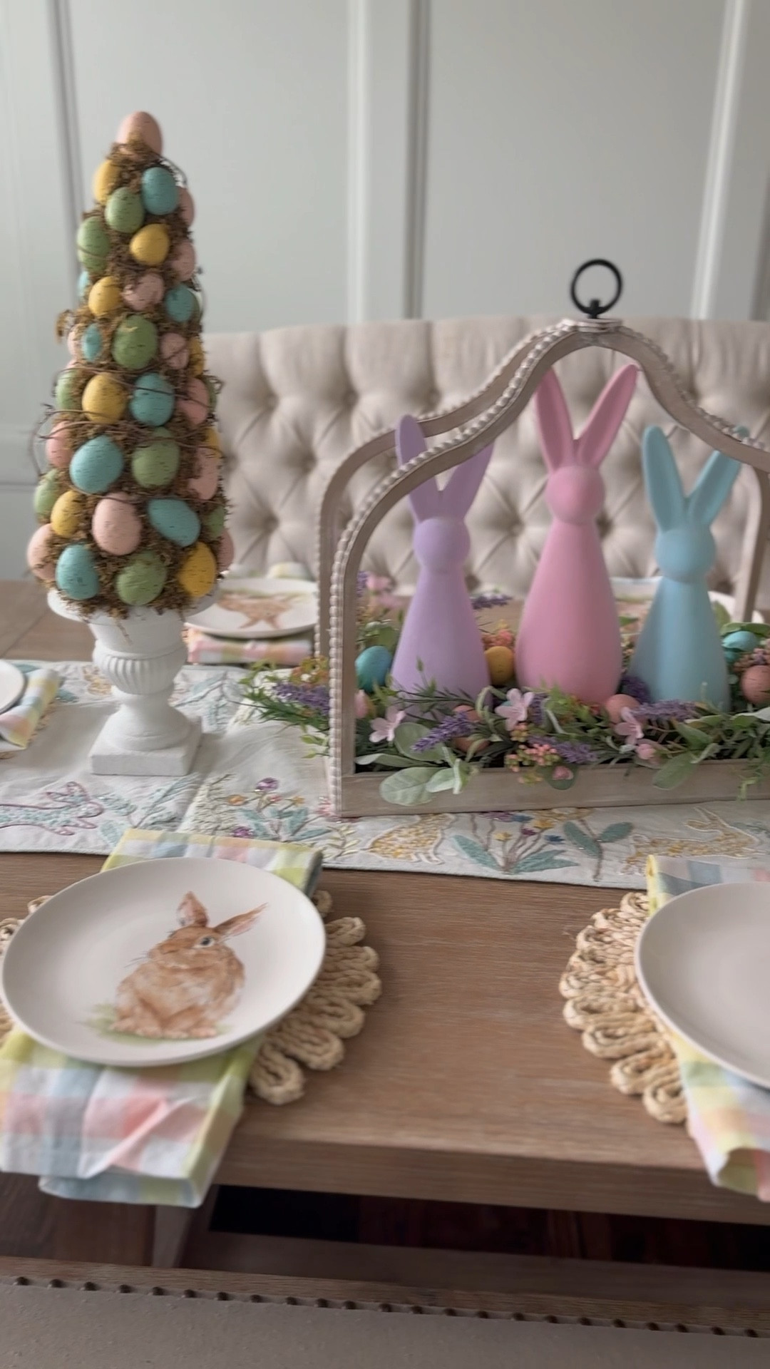 Easter Tablescape ✨🐣

I linked what I could, or found similar! 

My played, runner, bunnies , and the beaded stands are all from Kirkland’s. Trees are from homegoods :) 

#LTKFindsUnder50 #LTKSeasonal #LTKHome