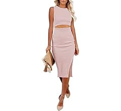 Pink Queen Women's Crew Neck Sleeveless Cutout Side Slit Knee Length Bodycon Midi Dress | Amazon (US)