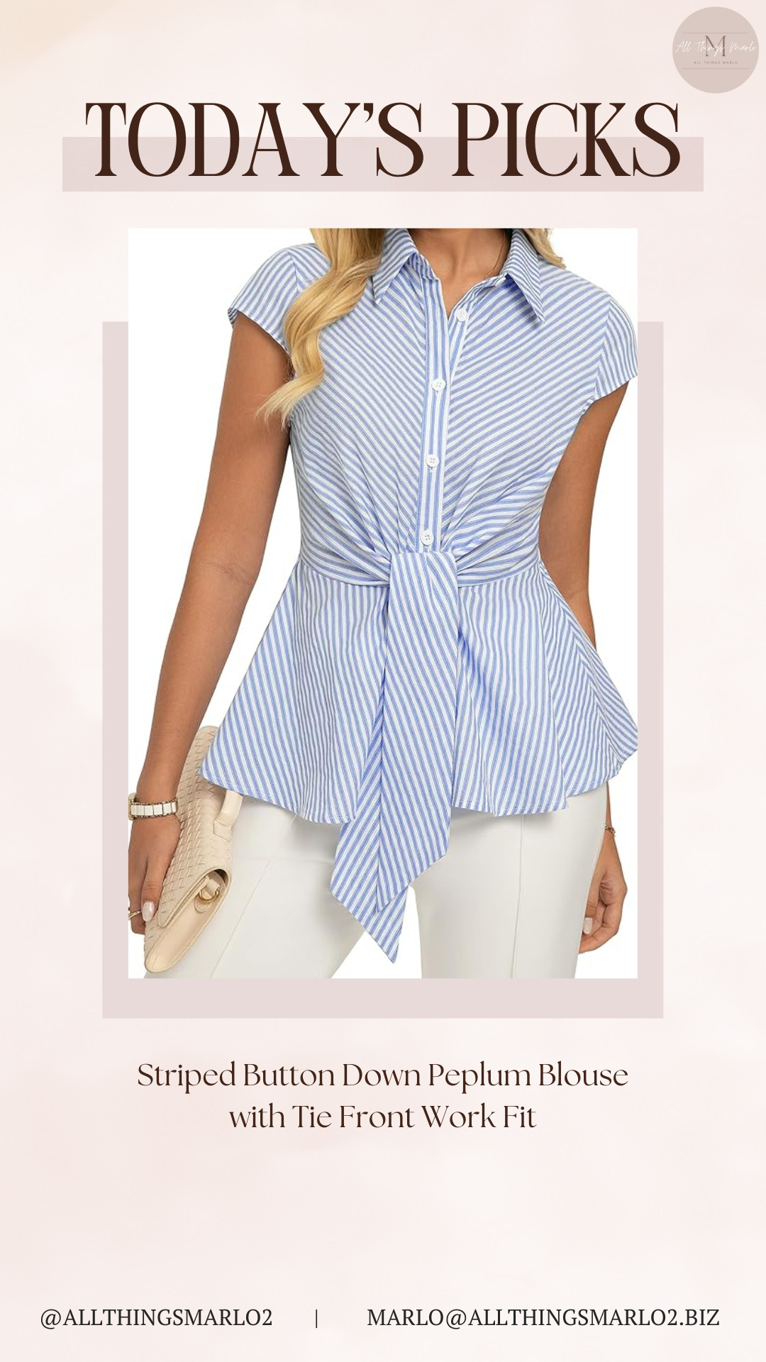 Striped Button Down Peplum Blouse with Tie Front Work Fit 

 #LTKSeasonal #LTKWorkwear #LTKTravel