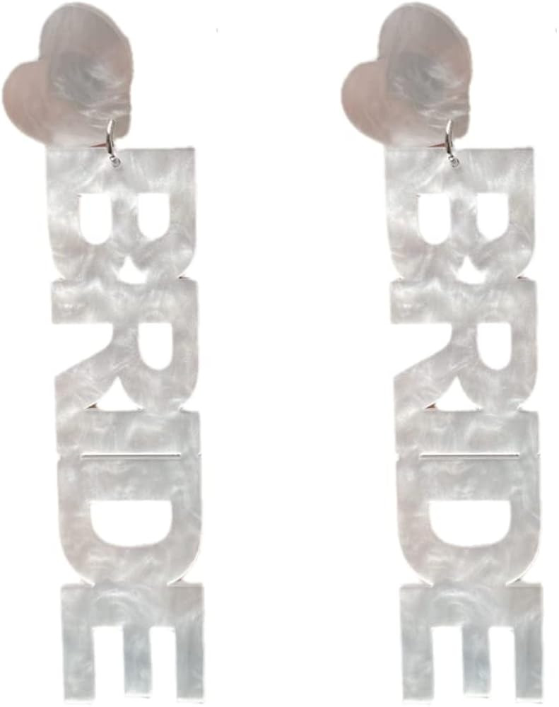 Wedding Bridal Earrings Glitter Beaded Acrylic Earrings Bride Letter Drop Dangle Earring Wedding ... | Amazon (US)