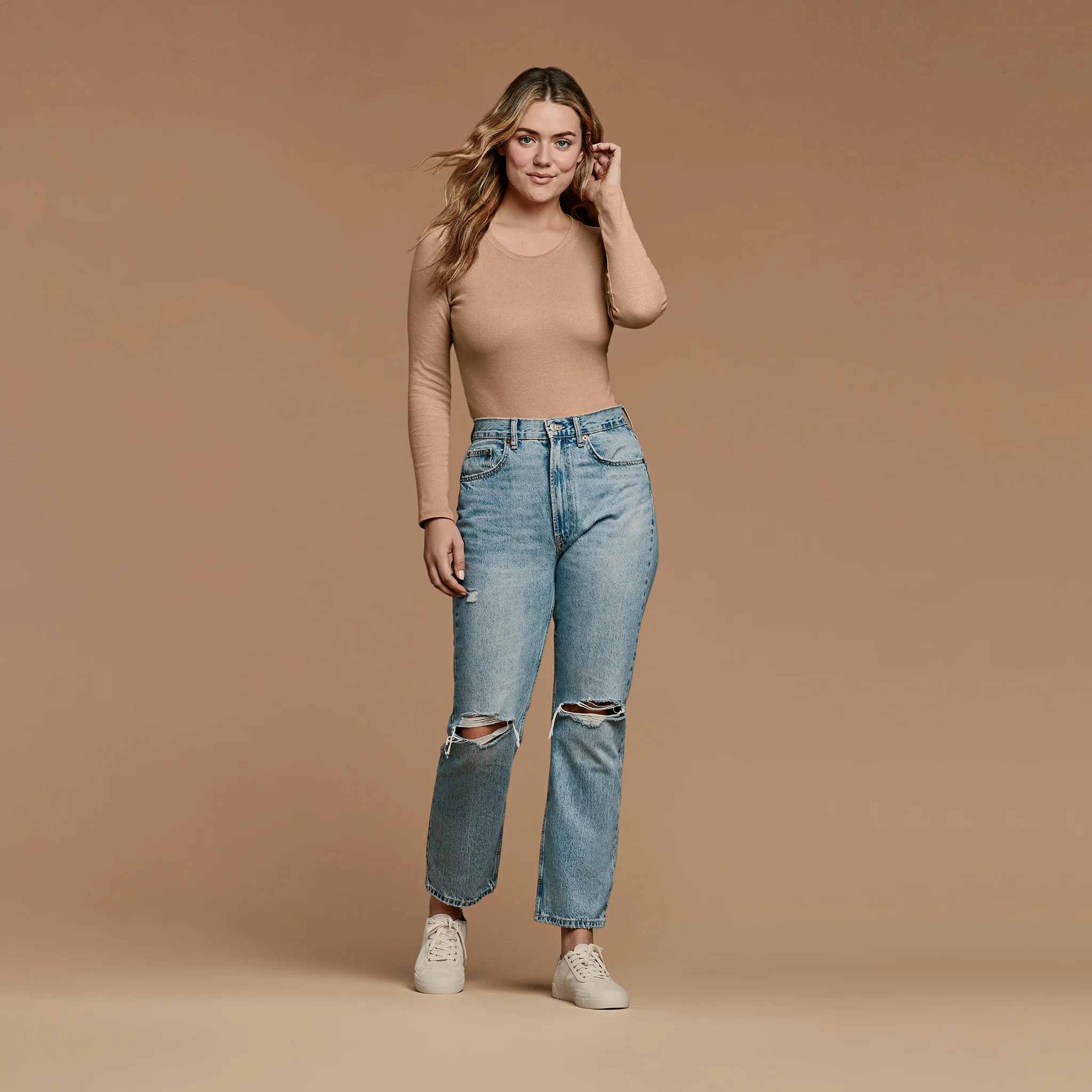 Women's Long Sleeve Ribbed Crewneck Bodysuit | nuuds