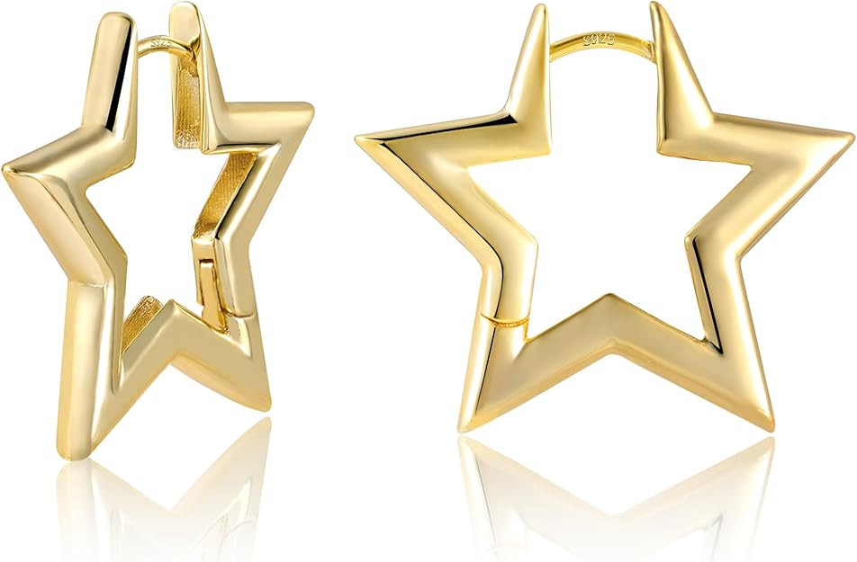 925 Sterling Silver Earrings Star Geometric Rhombus Silver Hoop Earrings for Women Trendy Small H... | Amazon (US)