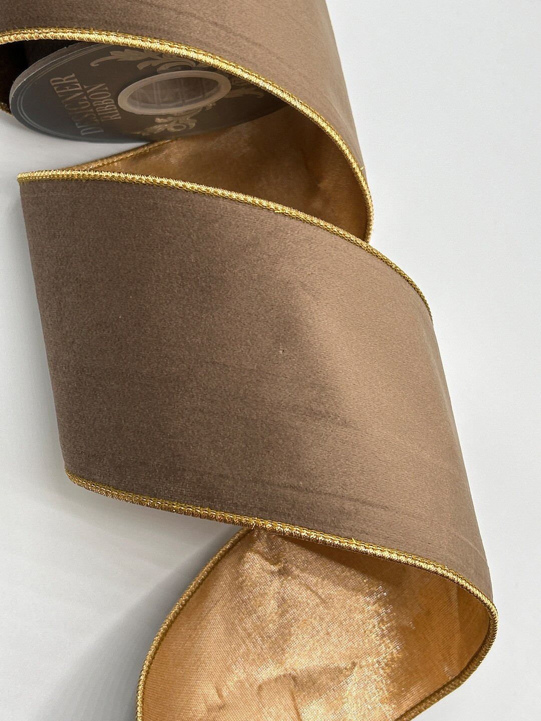 1" 2.5" or 4" Brown Suede Velvet Ribbon ~golden Copper Metallic Back ~ Wired Edges ~ 5 Yard Roll ... | Etsy (US)